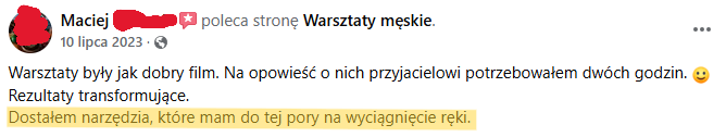 Opinia o Warsztatach męskich
